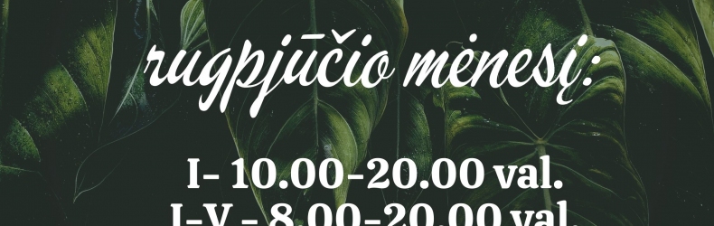 Baseino darbo laikas rugpjūčio mėnesį!