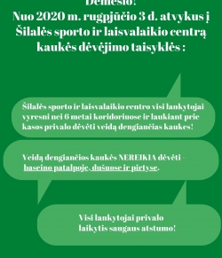 Atvykus į baseiną privalomos veidą dengiančios kaukės!!!