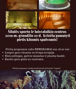 Kviečiame 2019 m. gruodžio 10 d. nuo 18.00 val. paskutinį kartą šiais metais pasimėgauti pirčių teikiamais malonumais!!!!