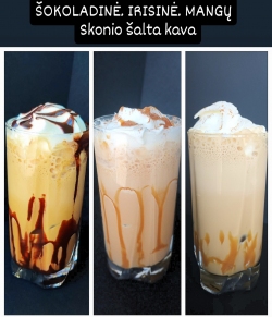 Nauji šaltos kavos skoniai - Šokolado, irisų, mangų skonio. Kaina 3,00 Eur.