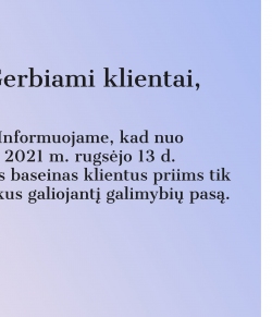 Nuo 2021 m. rugsėjo 13 d. baseino lankytojus priimsime pateikus galiojantį galimybių pasą!